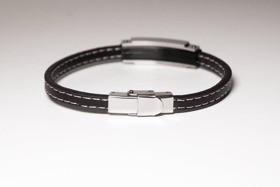 Bracciale Da Uomo Pelle  Piastra Acciaio