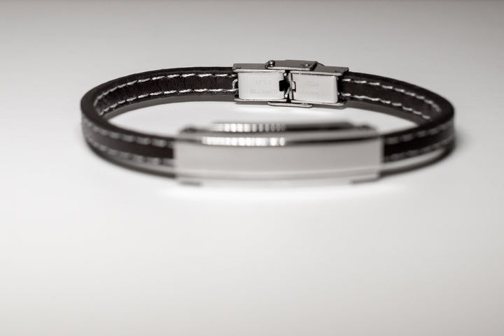 Bracciale Da Uomo Pelle  Piastra Acciaio